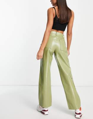 Pantalones Cargo Verde Salvia De Pernera Recta Y Efecto Cocodrilo De Estilo  Años 90 De Cuero Sintético De COLLUSION .mx