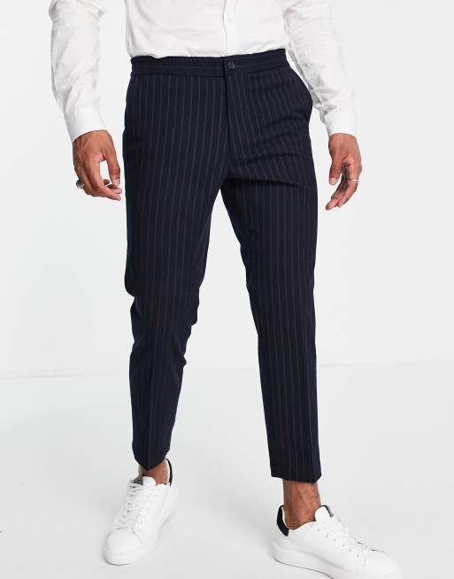 Pantalones carrot de raya diplomática con cinturilla elástica de Harry Brown