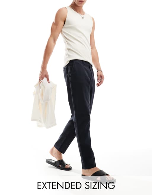 Pantalones chinos azul marino de corte tapered de mezcla de lino de ASOS DESIGN