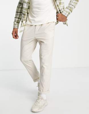 Pantalones chinos beis de corte recto de lino de Jack & Jones Intelligence