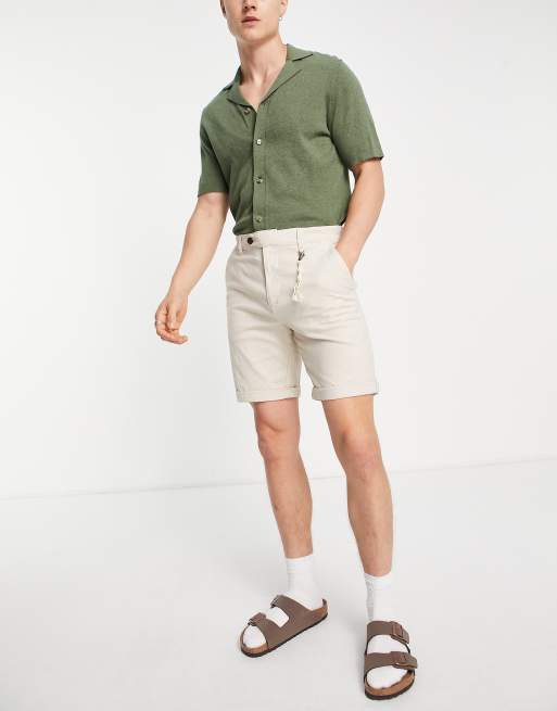Pantalones chinos cortos color piedra de lino de Jack & Jones Intelligence, 3 de 4