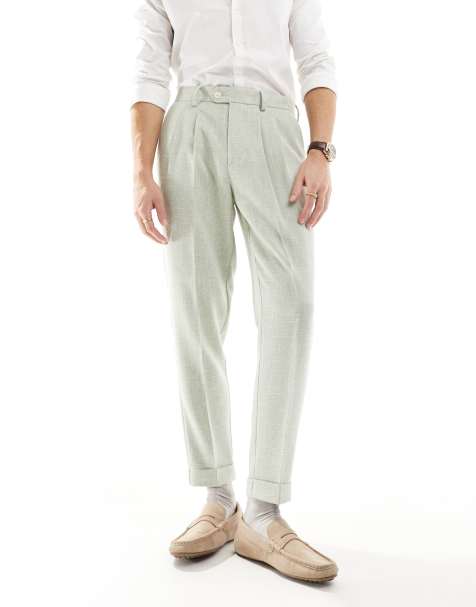 Pantalones chinos de vestir verde polvoriento de corte tapered de tejido texturizado de ASOS DESIGN - view 1