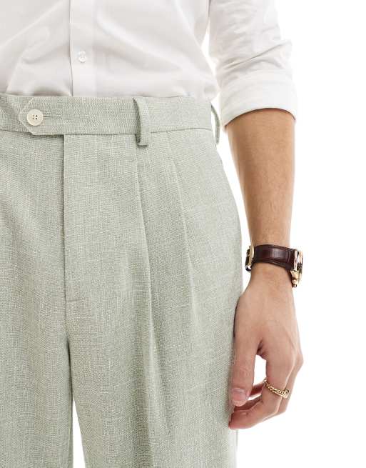 ASOS DESIGN smart tapered fit chino pants in dusty green textured fabric