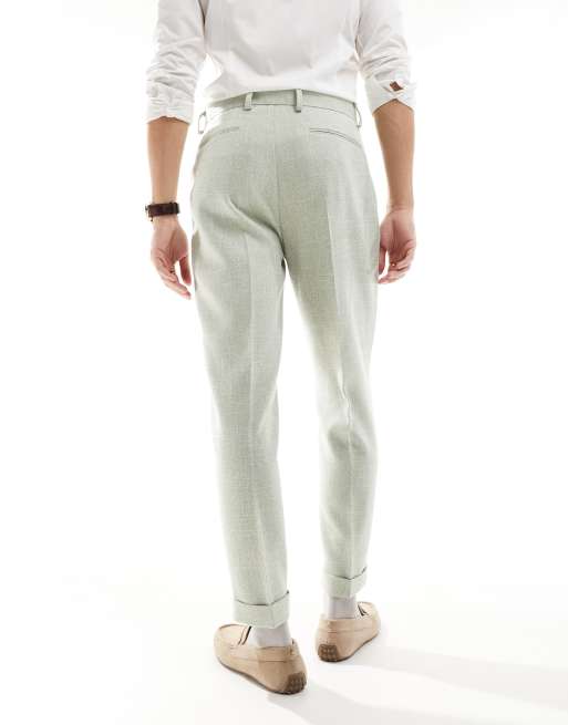 ASOS DESIGN smart tapered fit chino pants in dusty green textured fabric