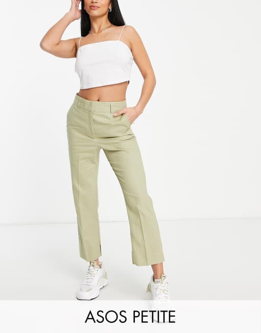 Pantalones cigarette color oliva de corte slim ajustado de lino de ASOS DESIGN Petite