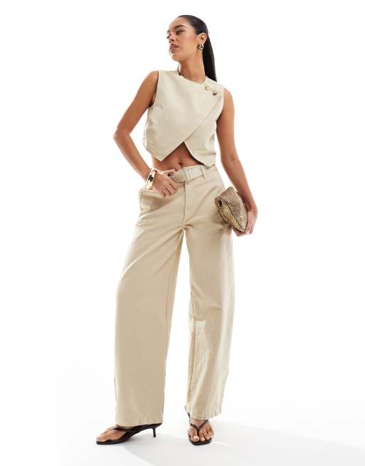 Pantalones color arena de corte barrel extragrande de ASOS DESIGN (parte de un conjunto)