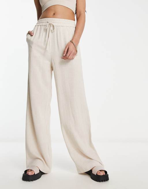 Pantalones color arena de estilo casual con cord n ajustable de tacto efecto lino de Selected Femme