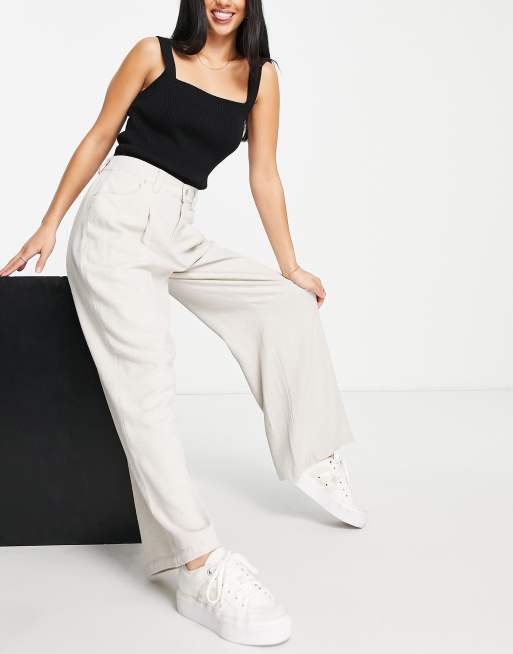 Pantalones color avena de pernera ancha de mezcla de lino de ASOS DESIGN Petite , 4 de 4