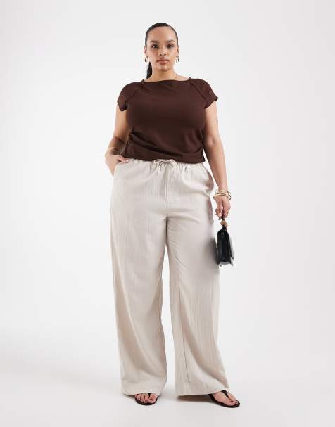 Pantalones color avena de pernera ancha sin cierres de ONLY Curve - view 1