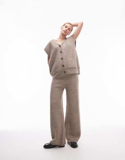 Pantalones color avena de punto cuadrado de Topshop (parte de un conjunto)