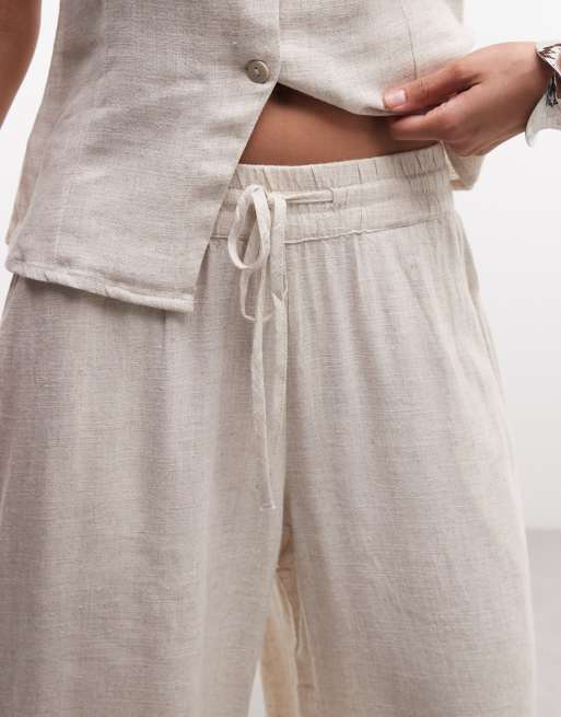 Pantalones color avena sueltos de mezcla de lino de Noisy May (parte de un conjunto), 3 de 5