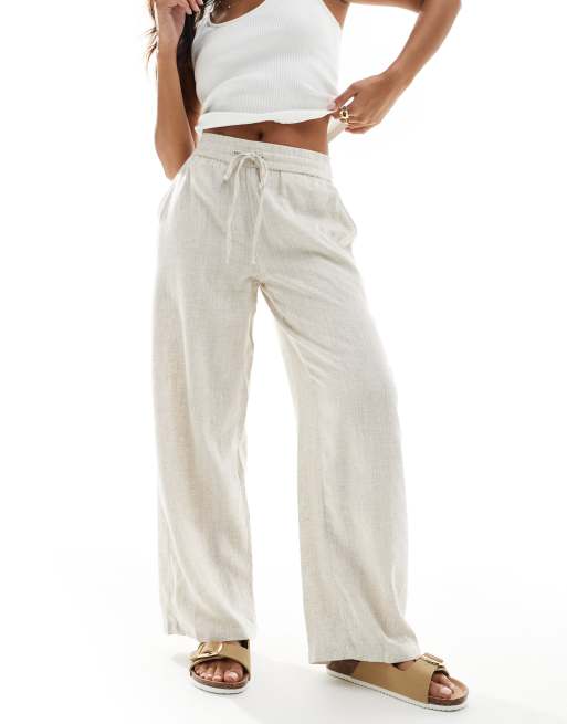 Pantalones color avena sueltos de mezcla de lino de Noisy May Petite (parte de un conjunto)