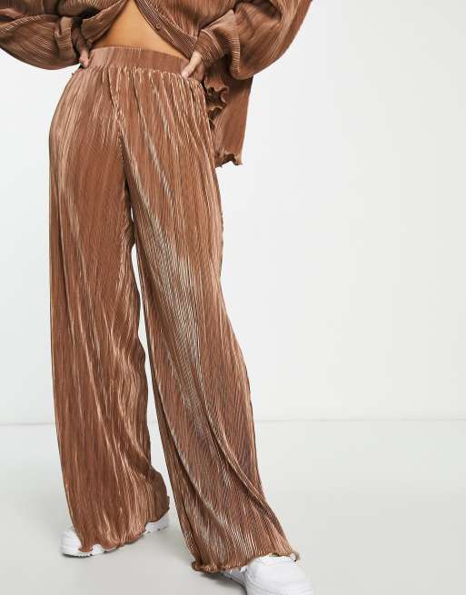 Pantalones color cacao holgados de talle alto de terciopelo plisado de Bailey Rose (parte de un conjunto)