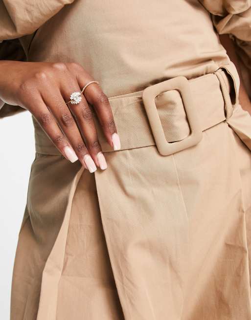 Pantalones color camel de pernera ancha de algodón de ASOS Luxe (parte de un conjunto), 3 de 4