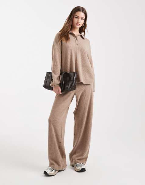 Pantalones color camel de pernera ancha de punto cepillado de Miss Selfridge (parte de un conjunto) - view 1