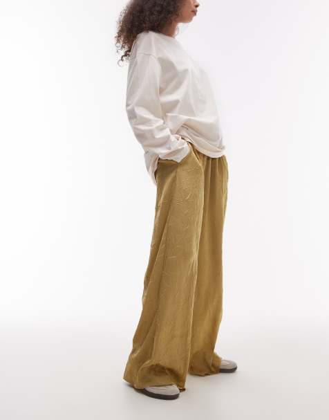 Pantalones color champán de pernera ancha de satén efecto rugoso de Topshop - view 1