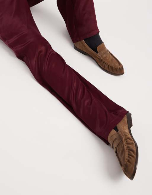 Pantalones color ciruela sin cierres de pernera ancha de satén de ASOS DESIGN, 5 de 5