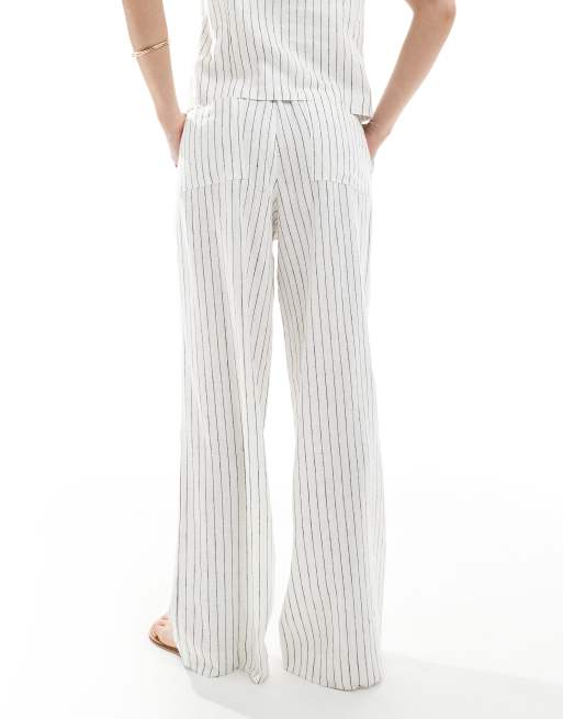 Pantalones color crema a rayas de mezcla de lino de South Beach, 4 de 5