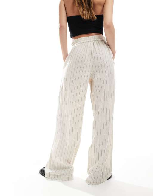 Pantalones color crema abedul a rayas negras de pernera ancha de tejido efecto lino Mix & Match de Pieces, 4 de 5