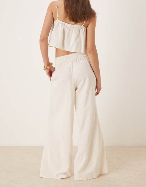 Pantalones color crema abedul de pernera muy ancha de tejido efecto lino de Vila (parte de un conjunto), 5 de 5