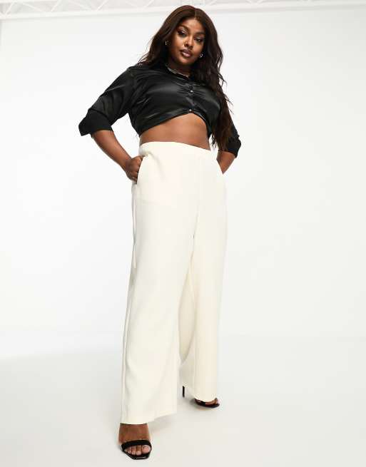 Pantalones color crema de corte sartorial y pernera ancha de Vero Moda Curve 