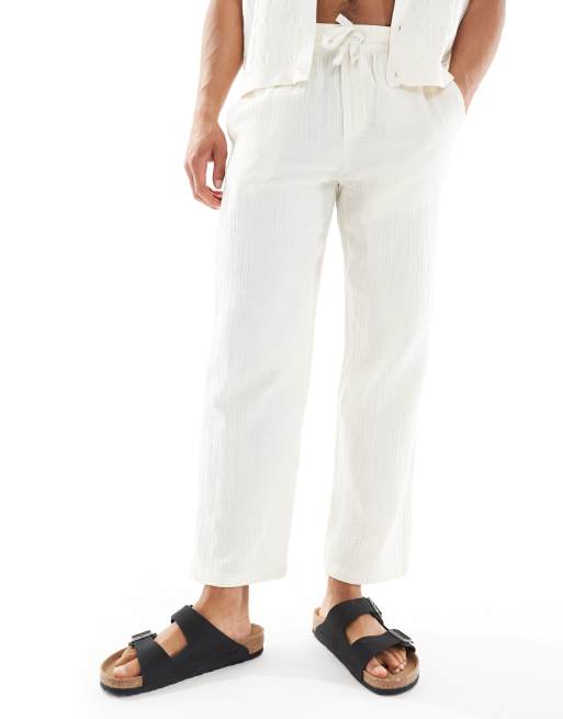 Pantalones color crema de cote suelto de bambula de ONLY & SONS (parte de un conjunto)