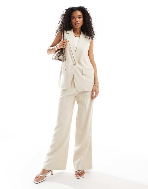 Pantalones color crema de pernera ancha con cinturilla elástica de Vero Moda (parte de un conjunto)