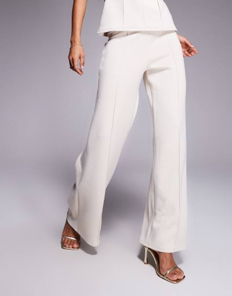 Pantalones color crema de pernera ancha con costuras de tejido suave de ASOS DESIGN (parte de un conjunto) - view 1