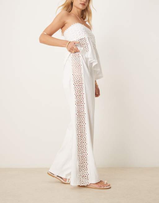 Pantalones color crema de pernera ancha con inserto de croché de ASOS DESIGN (parte de un conjunto), 3 de 5