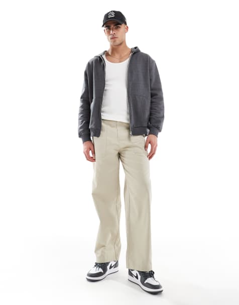 Pantalones color crema de pernera recta con patrón de espiga de ASOS DESIGN - view 1