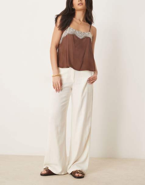 Pantalones color crema de pernera recta holgada de mezcla de lino de ASOS DESIGN - view 1