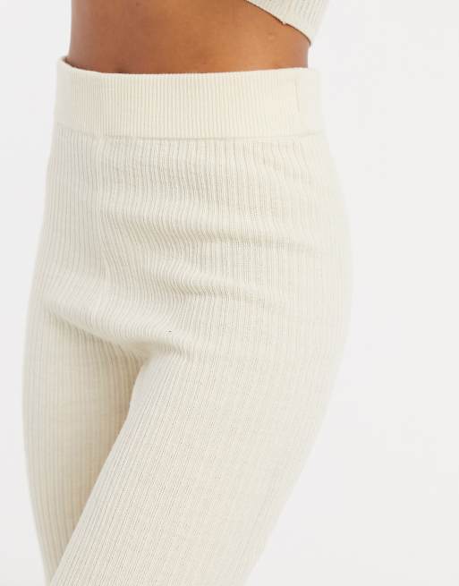 Pantalones color crema de punto con abertura lateral de ASOS DESIGN (parte de un conjunto), 3 de 4