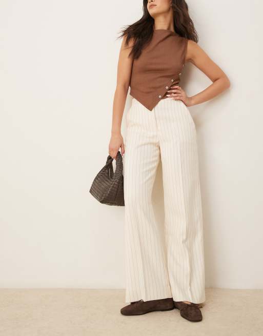 Pantalones color crema de talle alto y corte suelto con raya diplomática de Abercrombie & Fitch