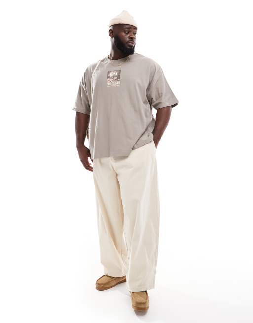 Pantalones color crema holgados y extragrandes con pinzas de pana de ASOS DESIGN , 2 de 5