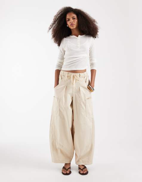 Pantalones color crema sin cierres de corte barrel de ASOS DESIGN - view 1
