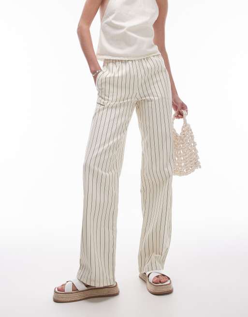 Pantalones color crudo a rayas de pernera recta sin cierres de Topshop Tall