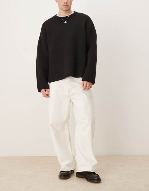 Pantalones color crudo de corte barrel con pespuntes color tabaco en contraste de ASOS DESIGN