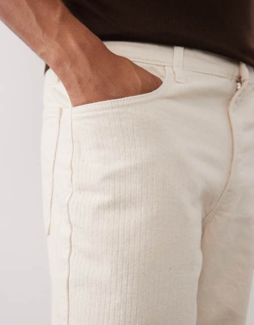 Pantalones color crudo de corte recto con patrón de espiga de ASOS DESIGN, 5 de 5