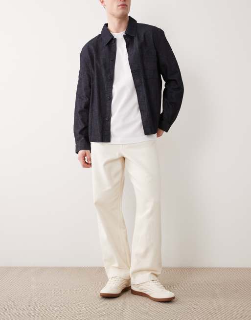 Pantalones color crudo de corte recto suelto con cinturón de ASOS DESIGN