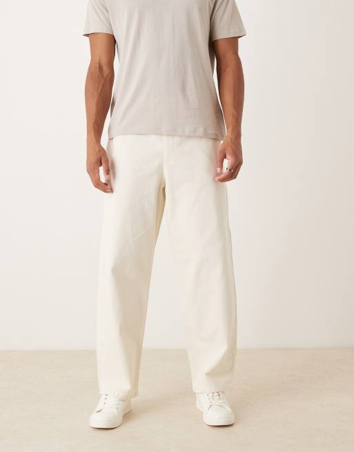 Pantalones color crudo de corte recto suelto con cordón ajustable de ASOS DESIGN