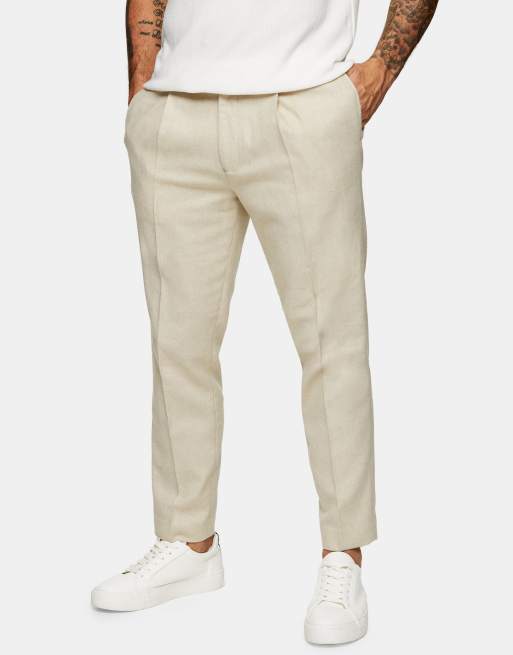 Pantalones color crudo de corte tapered de lana de Topman