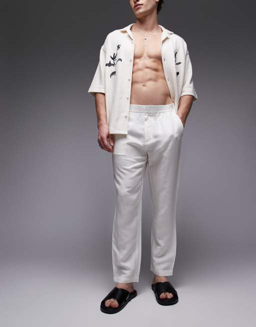Pantalones color crudo de corte tapered de lino de Topman