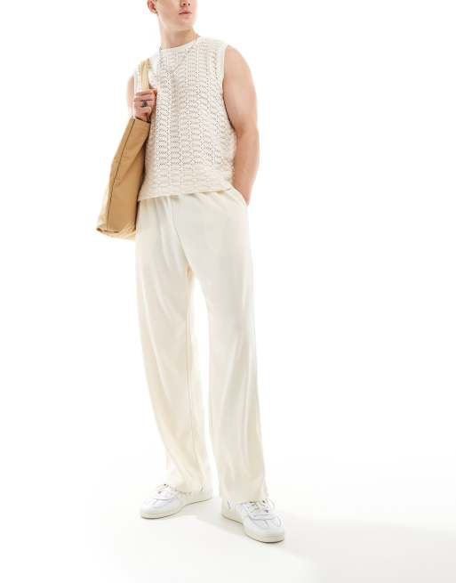 Pantalones color crudo plisados de corte ancho de Jack & Jones