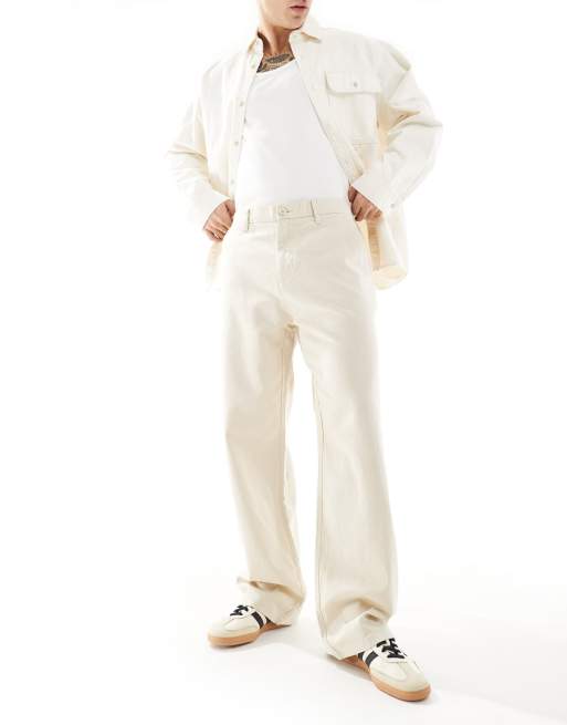 Pantalones color crudo sueltos de lino de ONLY & SONS