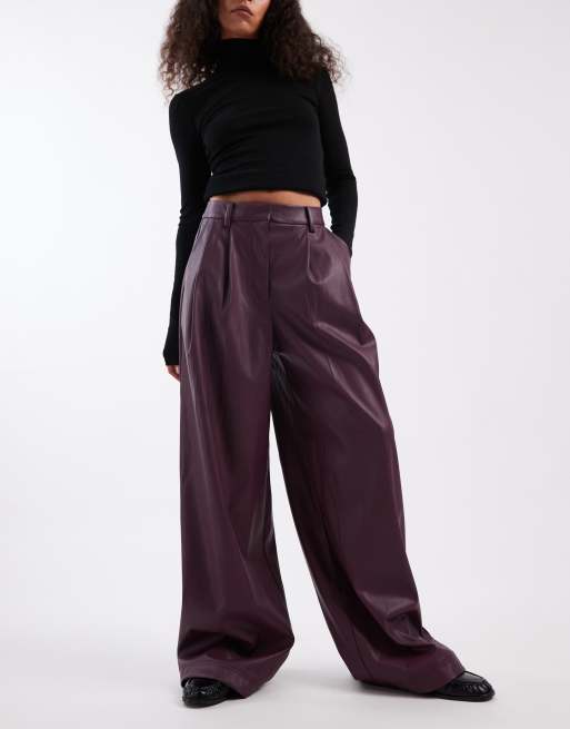 Pantalones color higo de pernera ancha de cuero sintético de Miss Selfridge, 5 de 5