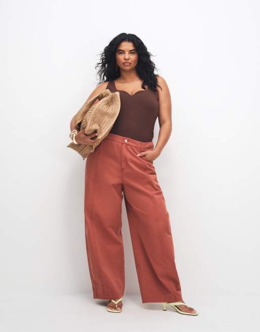 Pantalones color óxido de corte barrel con efecto lavado de ASOS DESIGN Curve