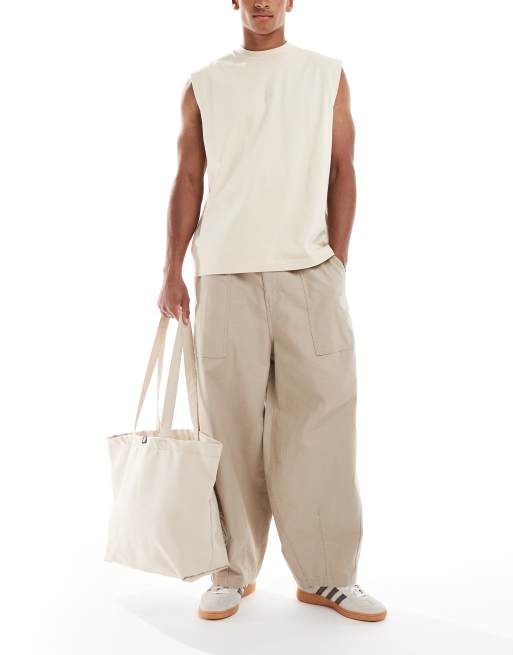 Pantalones color piedra de corte globo holgado de lino de Cotton On