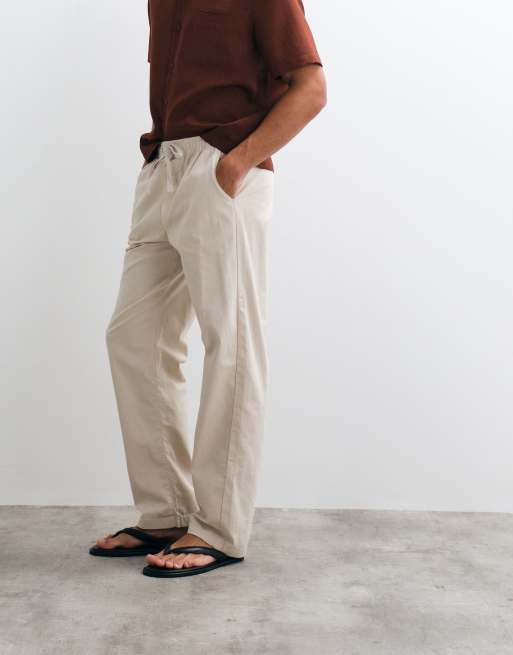 Pantalones color piedra de corte recto de mezcla de lino de ASOS DESIGN, 3 de 5