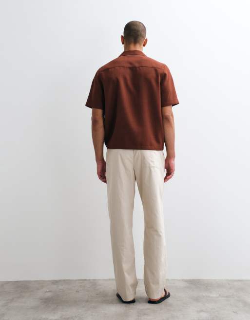 Pantalones color piedra de corte recto de mezcla de lino de ASOS DESIGN, 5 de 5