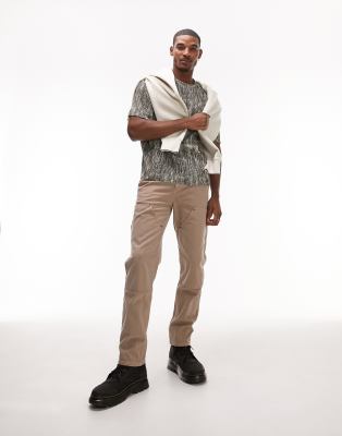 Pantalones color piedra de corte recto y estilo carpintero de Topman